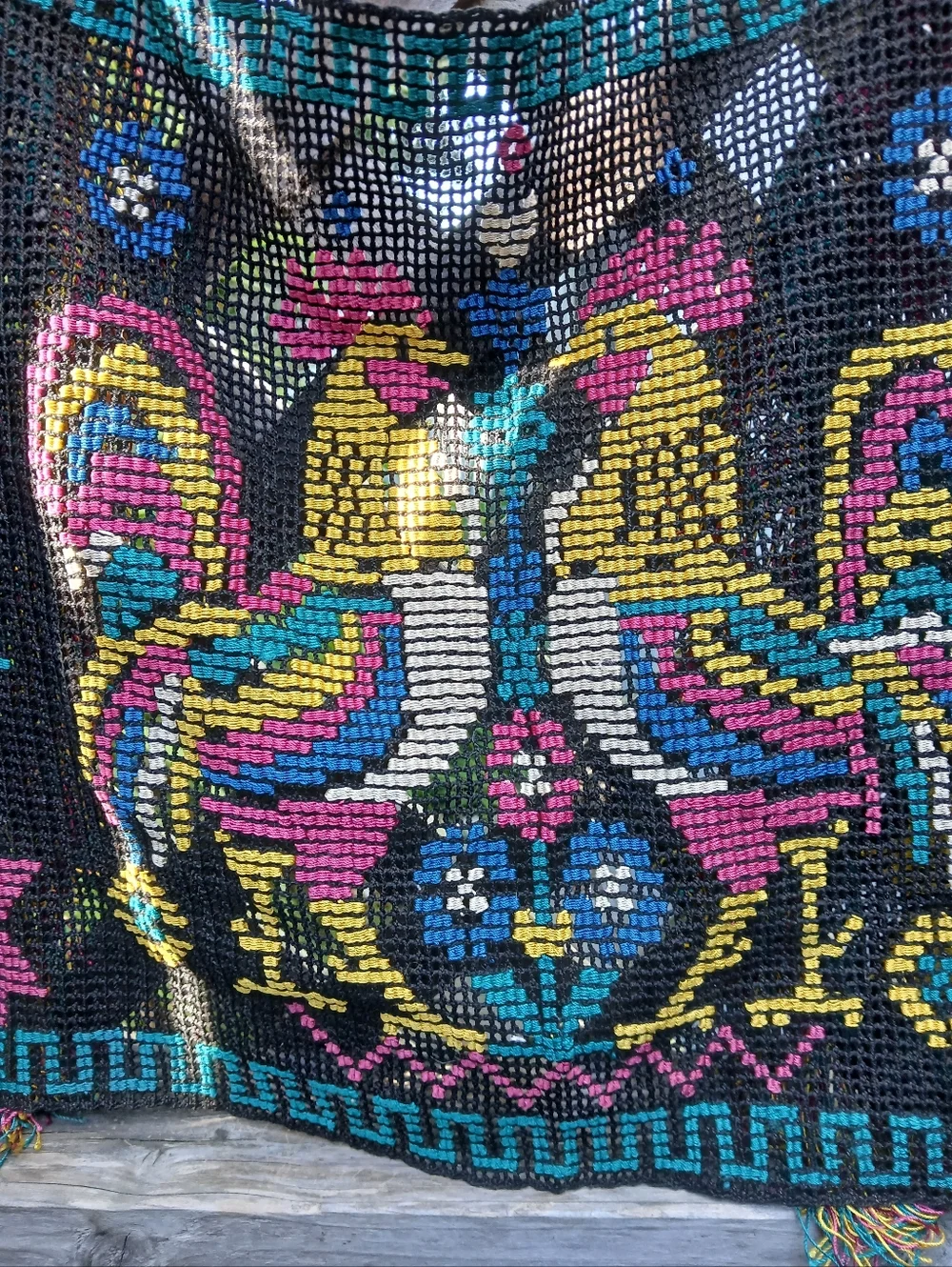 Vintage 1940s Textiles Roosters Hand Made WovenWall Hanging Table Top